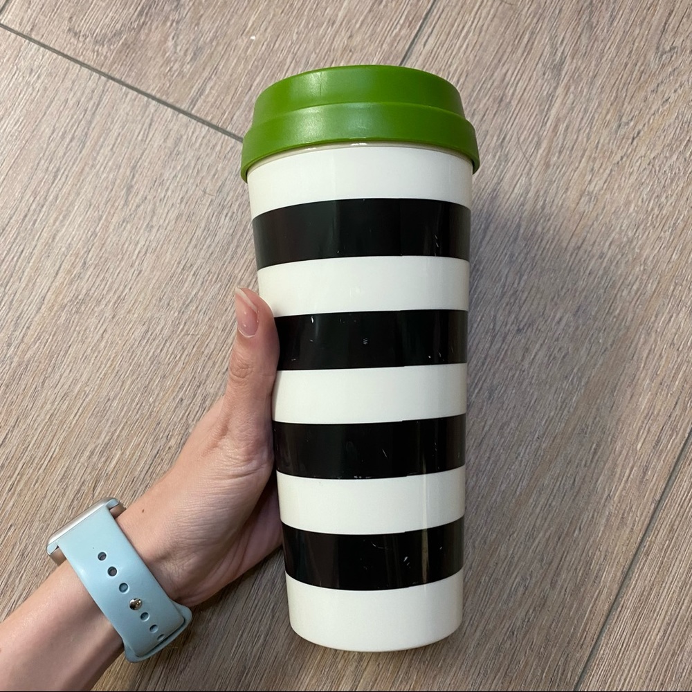 KATE SPADE black and white striped thermal coffee mug tumbler 16 oz - Picture 2 of 9